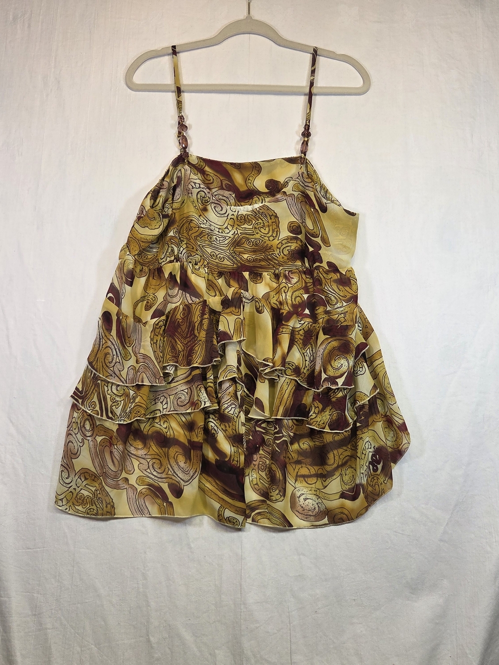 Y2K Lapis Paisley Tiered Ruffle Chiffon Cami Top XL Beaded Straps. #0348